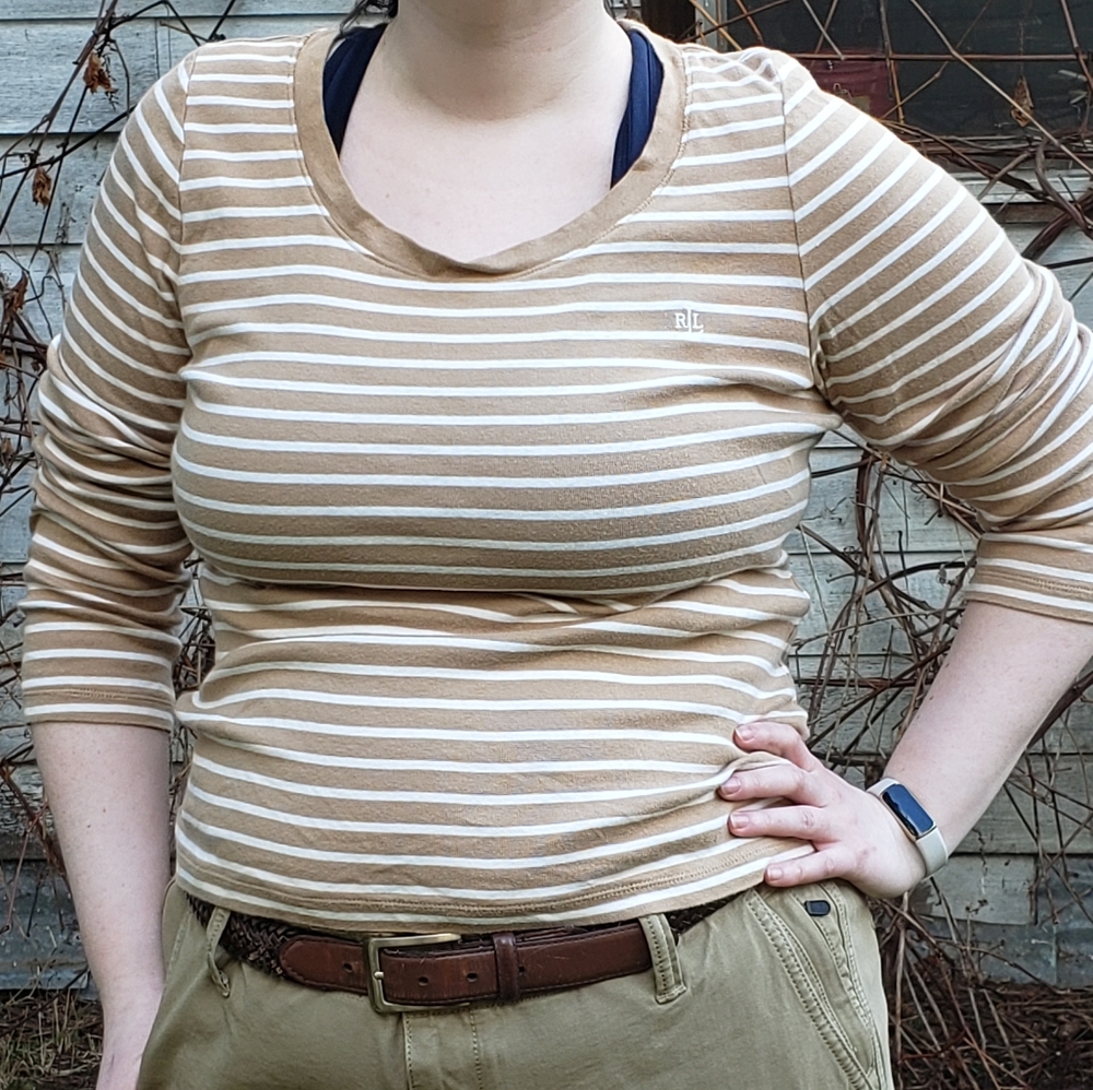 Ralph Lauren Tan and White Striped Shirt